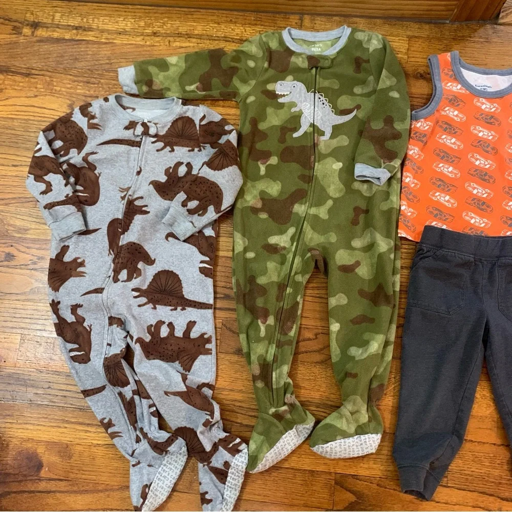 Baby Toddler Boy LS Footed Fleece Pajama Onesies Shirt Pant Sets 2T / 24 Months